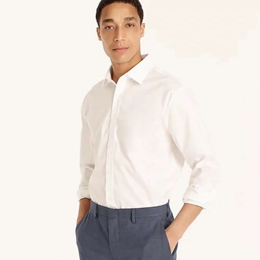 J crew Bowery wrinkle free stretch cotton shirt with spread collar white